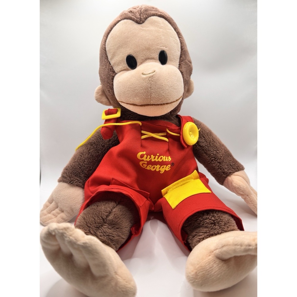Curious George Plush Doll 17" Monkey Red Overalls Stuffed Animal Toy
